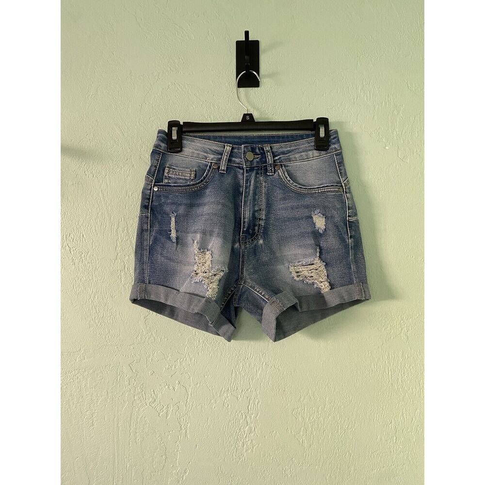 MOM Shorts Womens Size Small 25” High Rise Distressed Cuffed Stretch